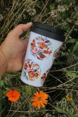 Termo hrnek kyblík Folklorní květy oranžové