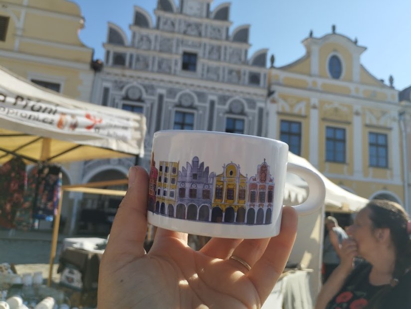 Makronka keramická Telč domy na náměstí