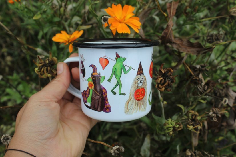 Plecháček Halloweenská zvířátka barevný lem - Barva: Oranžový