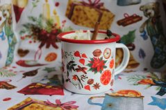 Svíčka v plechu Oranžové vánoce červený lem