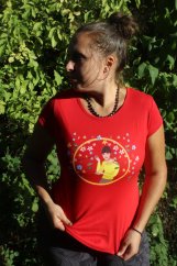 Triko červené Audrey Hepburn květinový medailonek